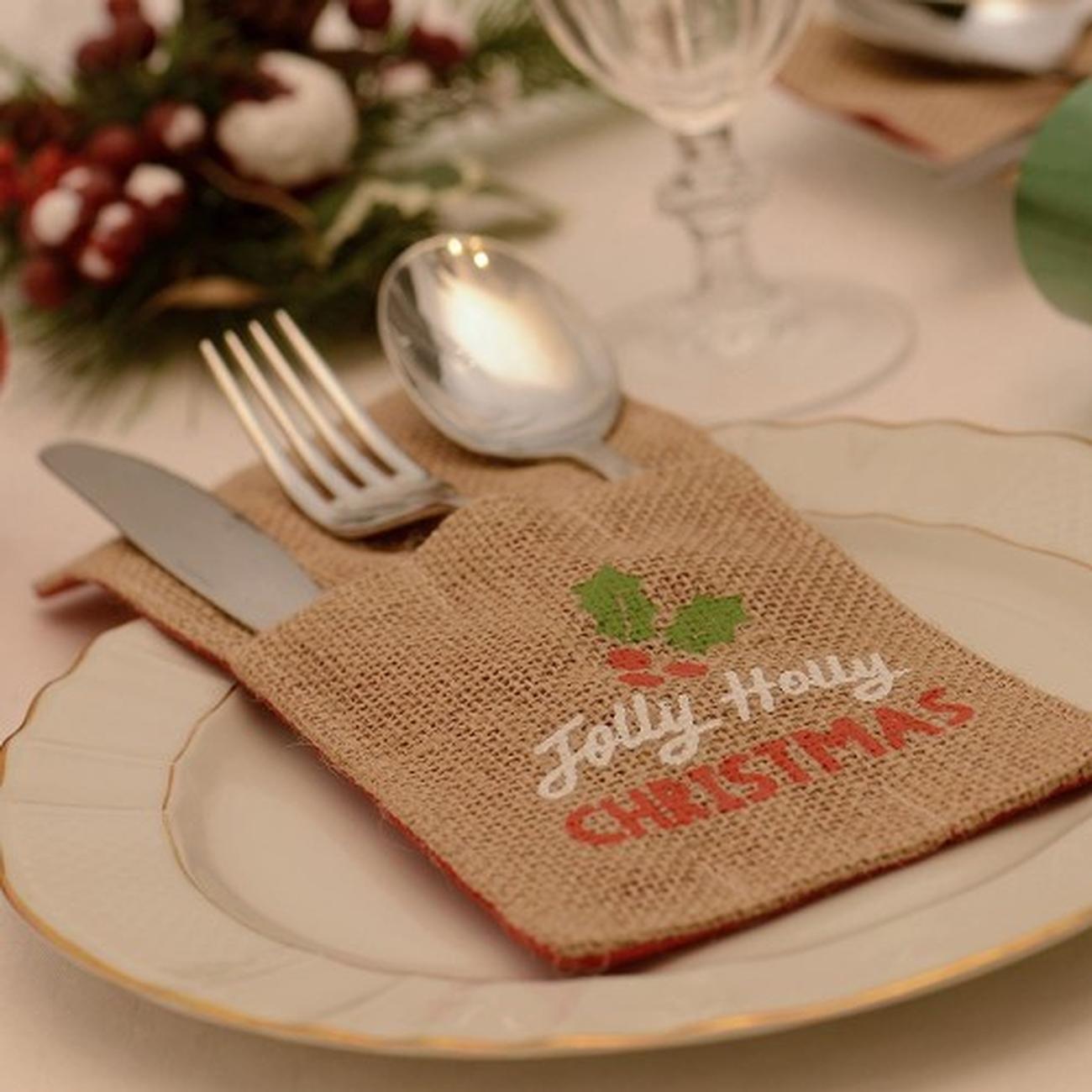 eddingtons-christmas-jute-sleeve-cutlery-holder-4pc - Christmas Jute Sleeve Cutlery Holder Set of 4