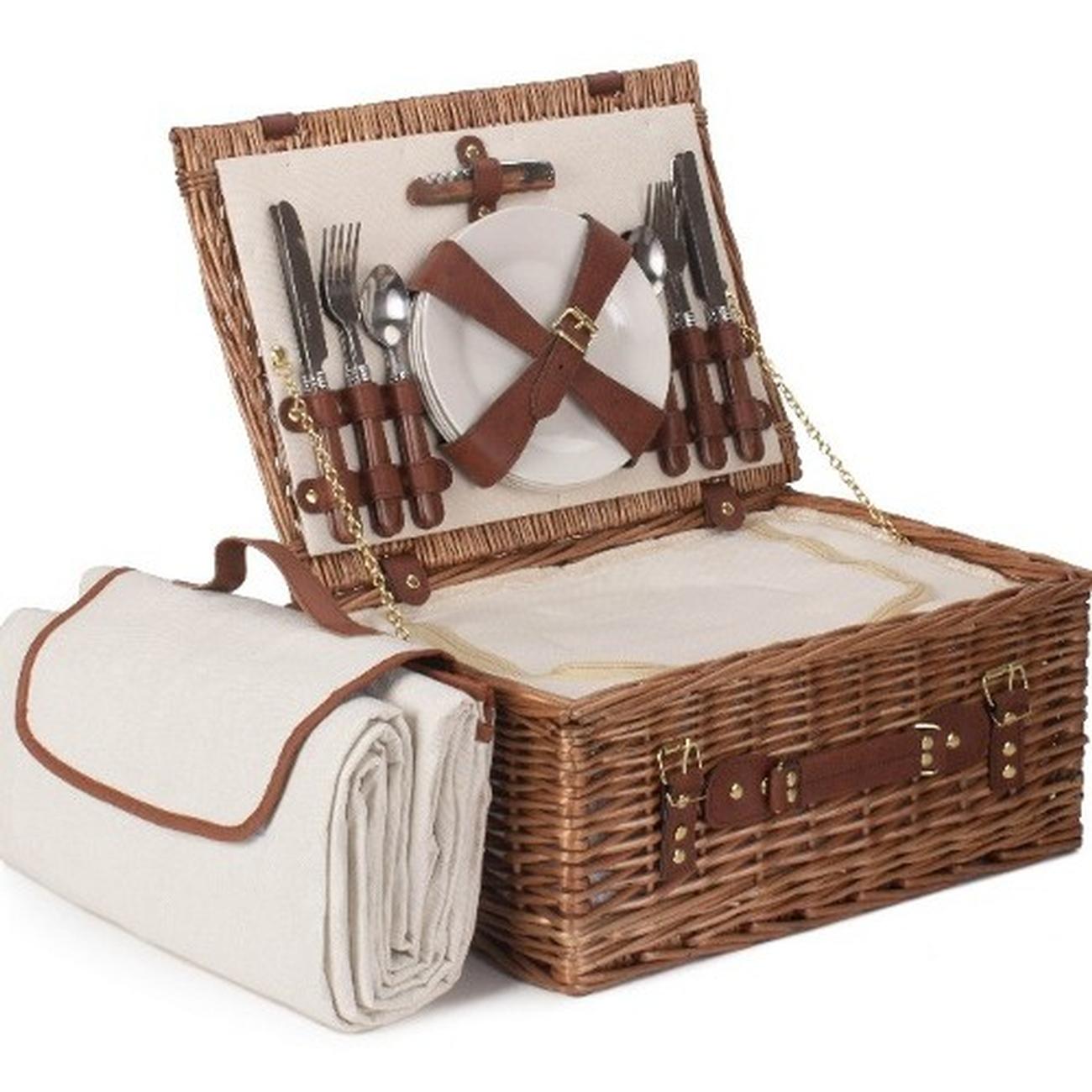 classic-fitted-picnic-basket-4-person - 4 Person Classic Fitted Picnic Hamper