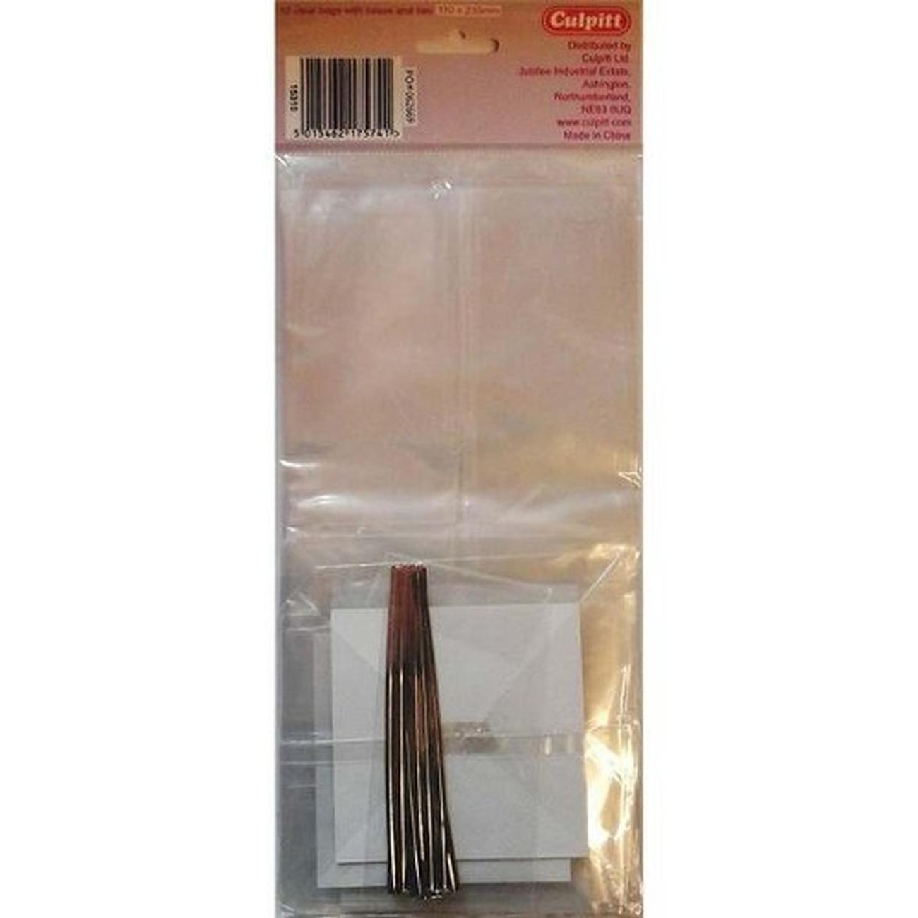 culpitt-clear-cupcake-bags-square-base-and-ribbons-12pc-110mm - Culpitt 12 Clear Gift Bags, Square Base & Ties 110mm