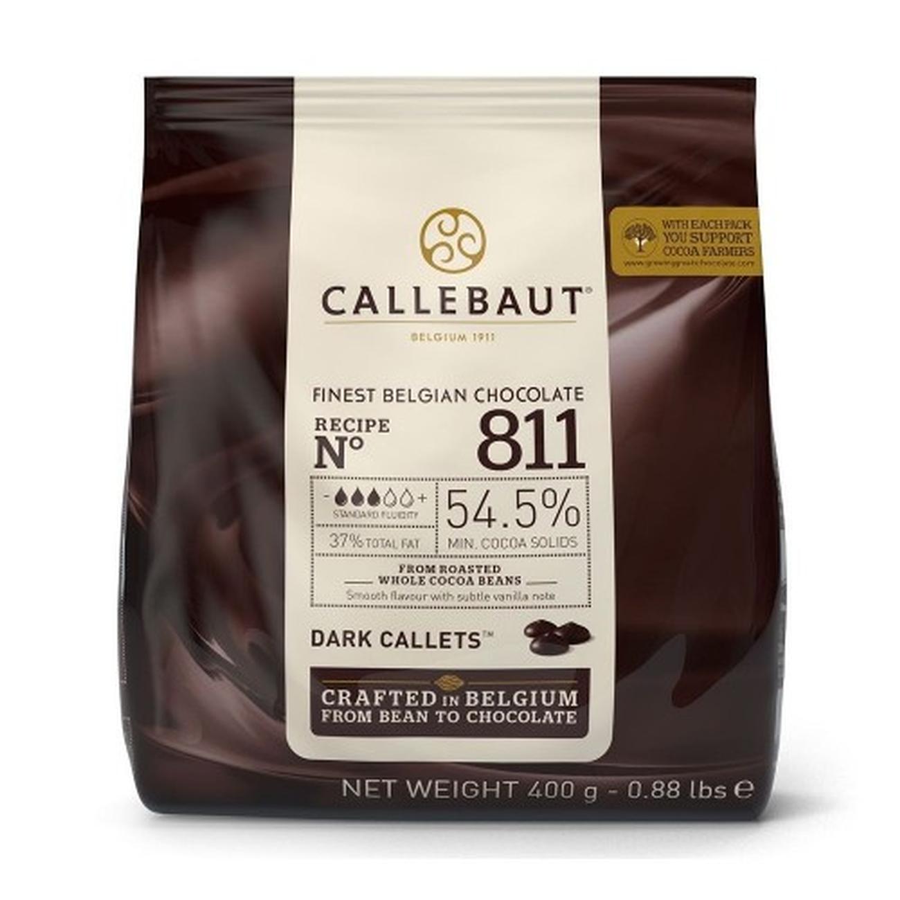 callebaut-811-dark-chocolate-chips-53-400g-bag - Callebaut No 811 Belgian Dark Chocolate 54.4% 400g