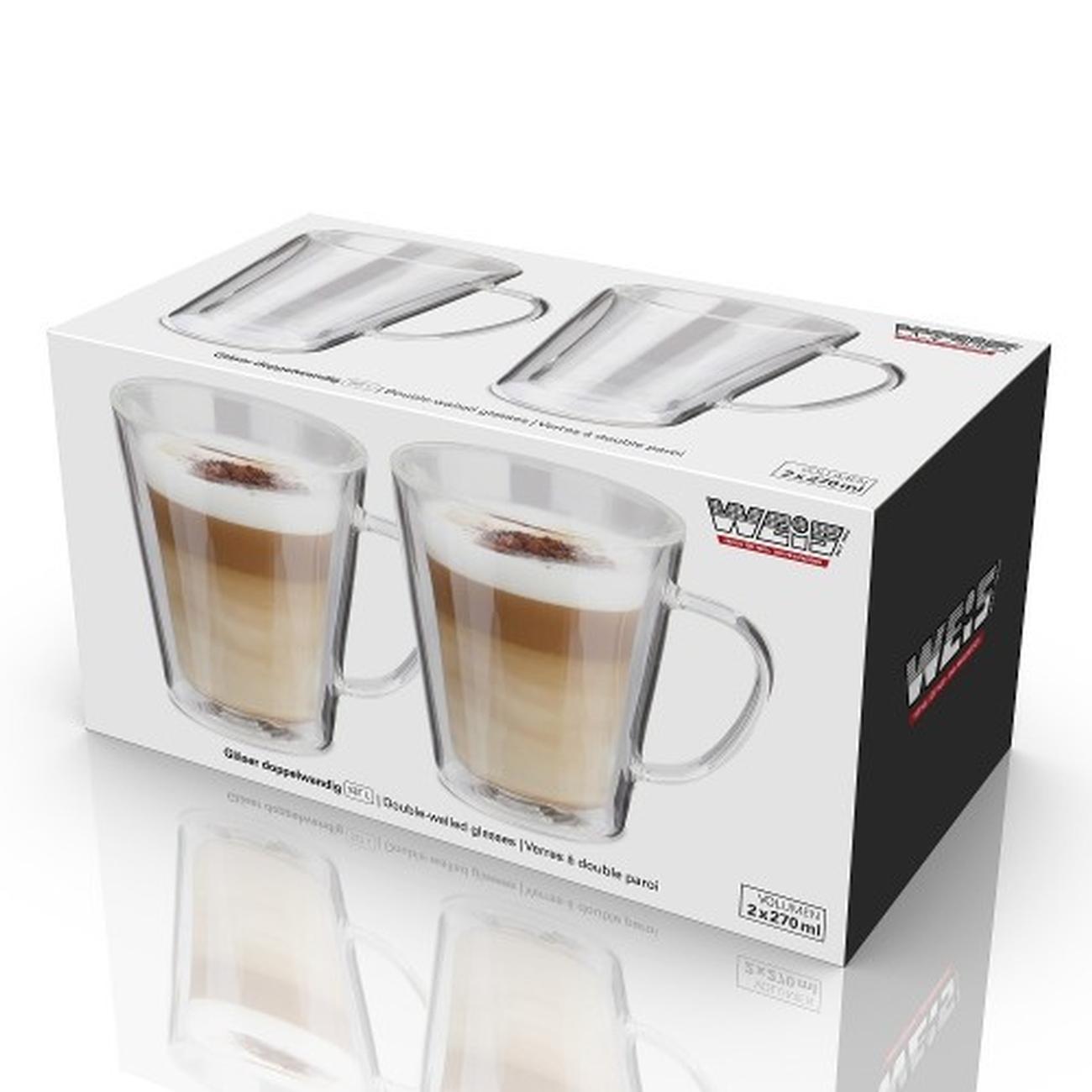 weis-set-of-2-double-walled-glasses-handles - Double-Walled Glass Mugs 2pc Set 270ml