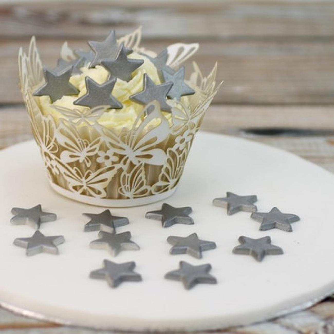 culpitt-sugar-moulded-silver-stars-12pc-19mm - Culpitt Sugar Decorations Moulded Stars Lustre Silver 12pc
