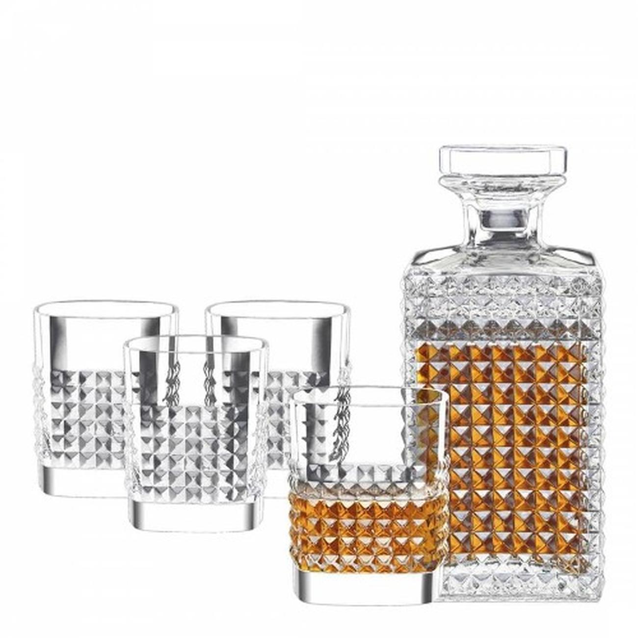 luigi-bormioli-elixir-4-piece-whiskey-decanter-and-glasses-set - Luigi Bormioli Elixir 5pc Whiskey Set