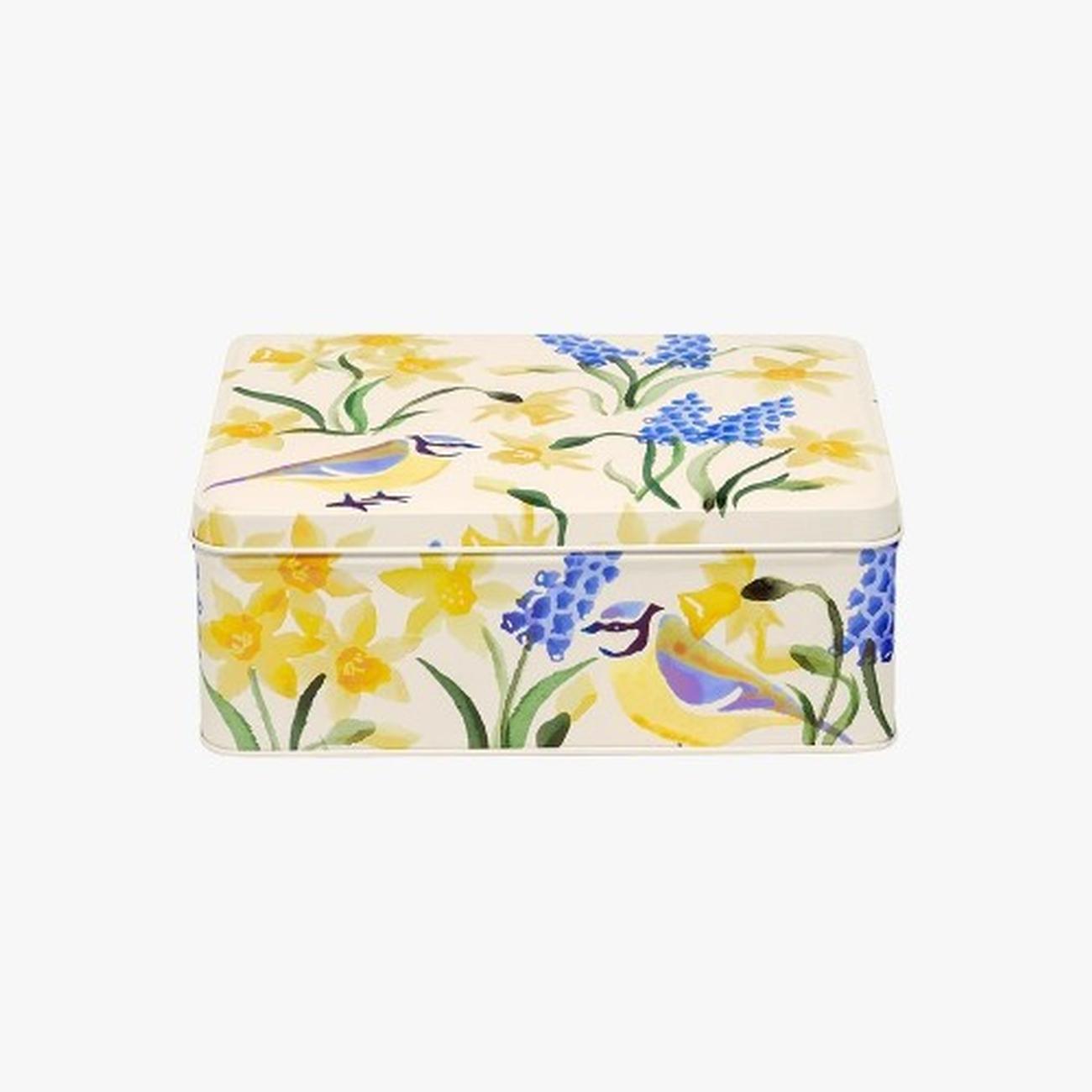emma-bridgewater-little-daffodils-blue-tit-rectangle-storage-tin - Emma Bridgewater Little Daffodils Rectangular Tin