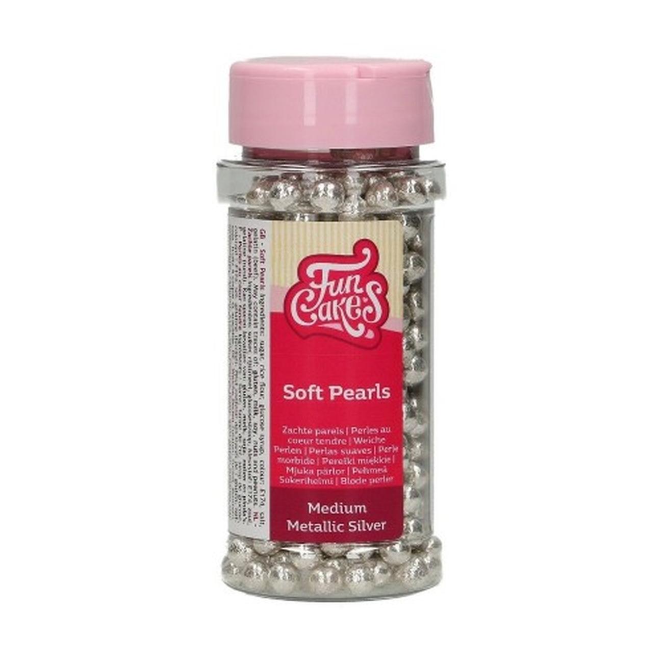 fun-cakes-edible-soft-pearls-medium-silver-balls-55g - FunCakes Edible Soft Pearls Medium Balls Silver 55g