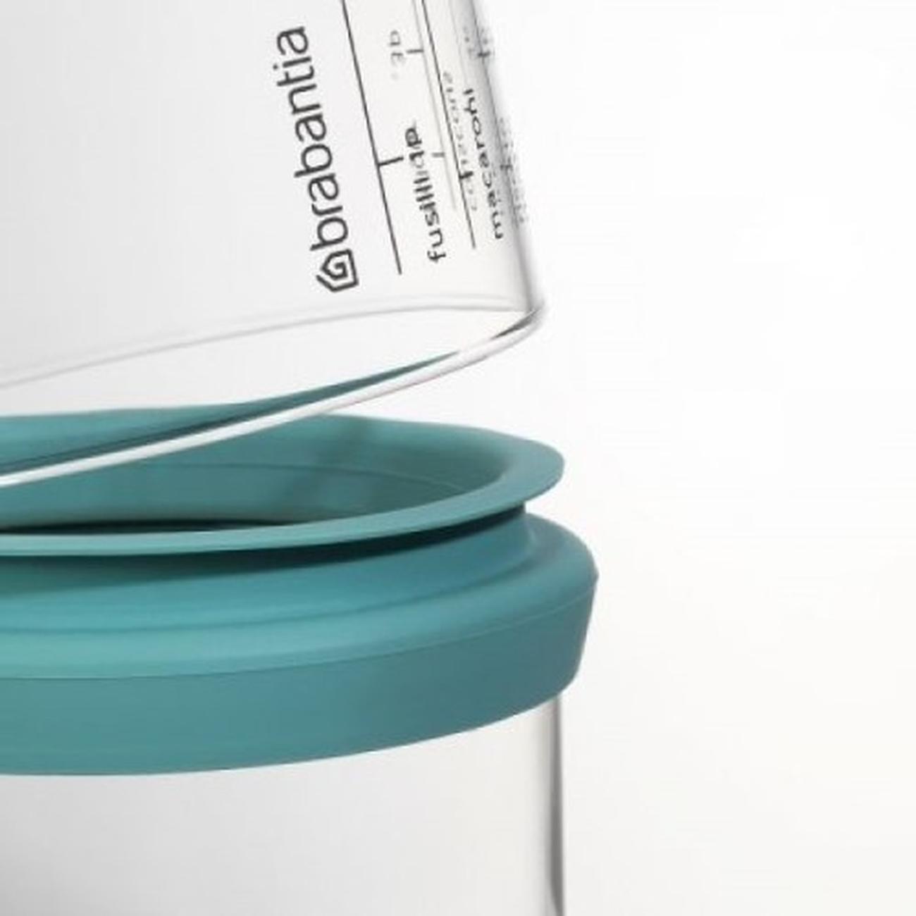 brabantia-glass-storage-jar-measuring-cup-1-litre-mint - Brabantia Glass Storage Jar with Measuring Cup 1L Mint