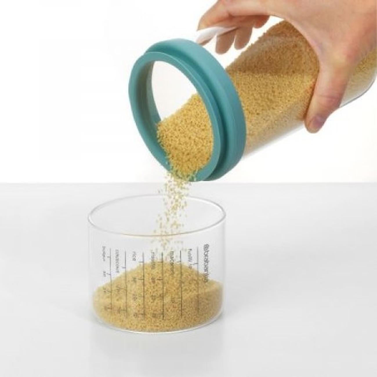 brabantia-glass-storage-jar-measuring-cup-1-litre-mint - Brabantia Glass Storage Jar with Measuring Cup 1L Mint