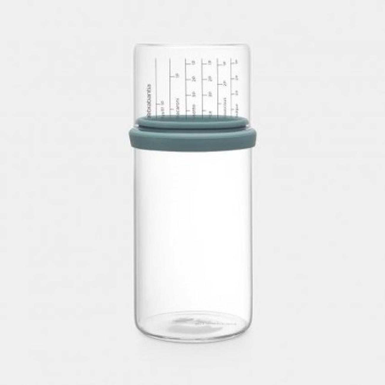 brabantia-glass-storage-jar-measuring-cup-1-litre-mint - Brabantia Glass Storage Jar with Measuring Cup 1L Mint