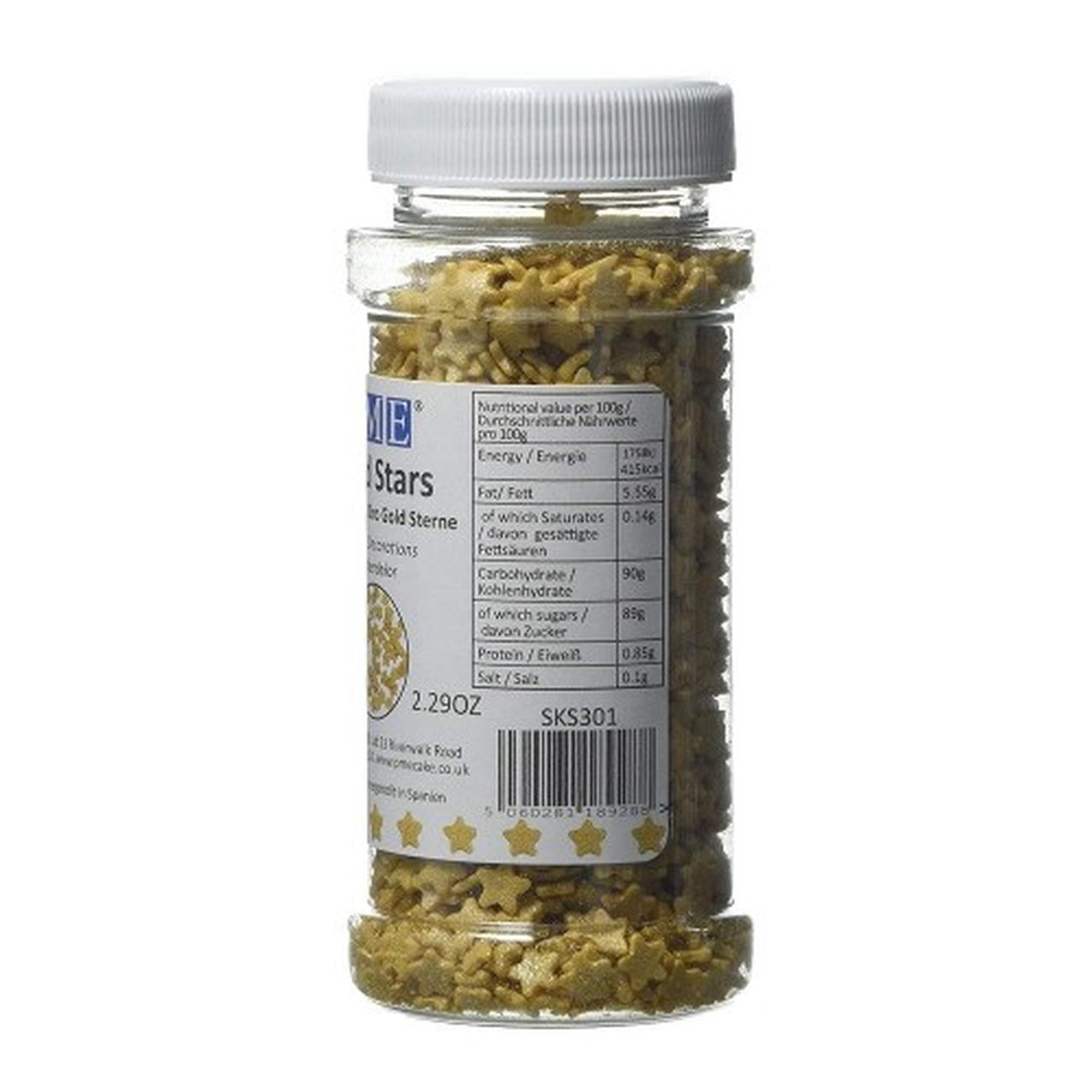pme-edible-decoration-gold-stars-sprinkles-65g - PME Edible Gold Stars Sprinkles 65g