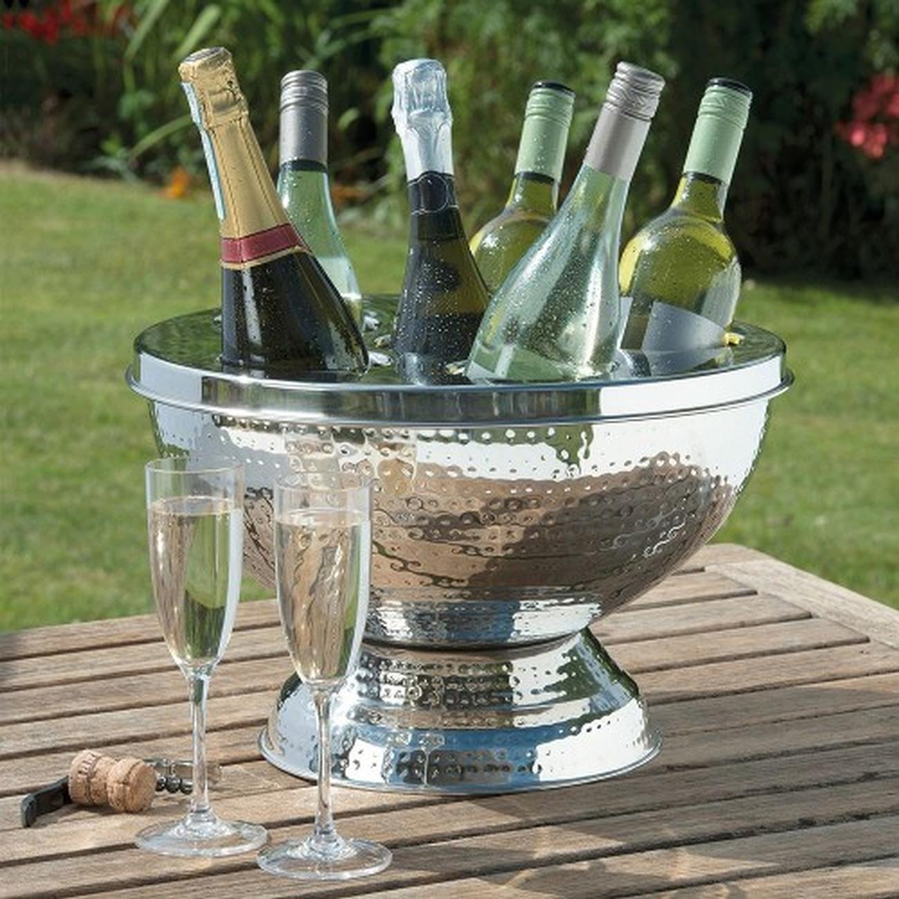 epicurean-silver-6-bottle-wine-champagne-cooler-hammered - Epicurean Silver 6 Bottle Wine & Champagne Cooler Hammered