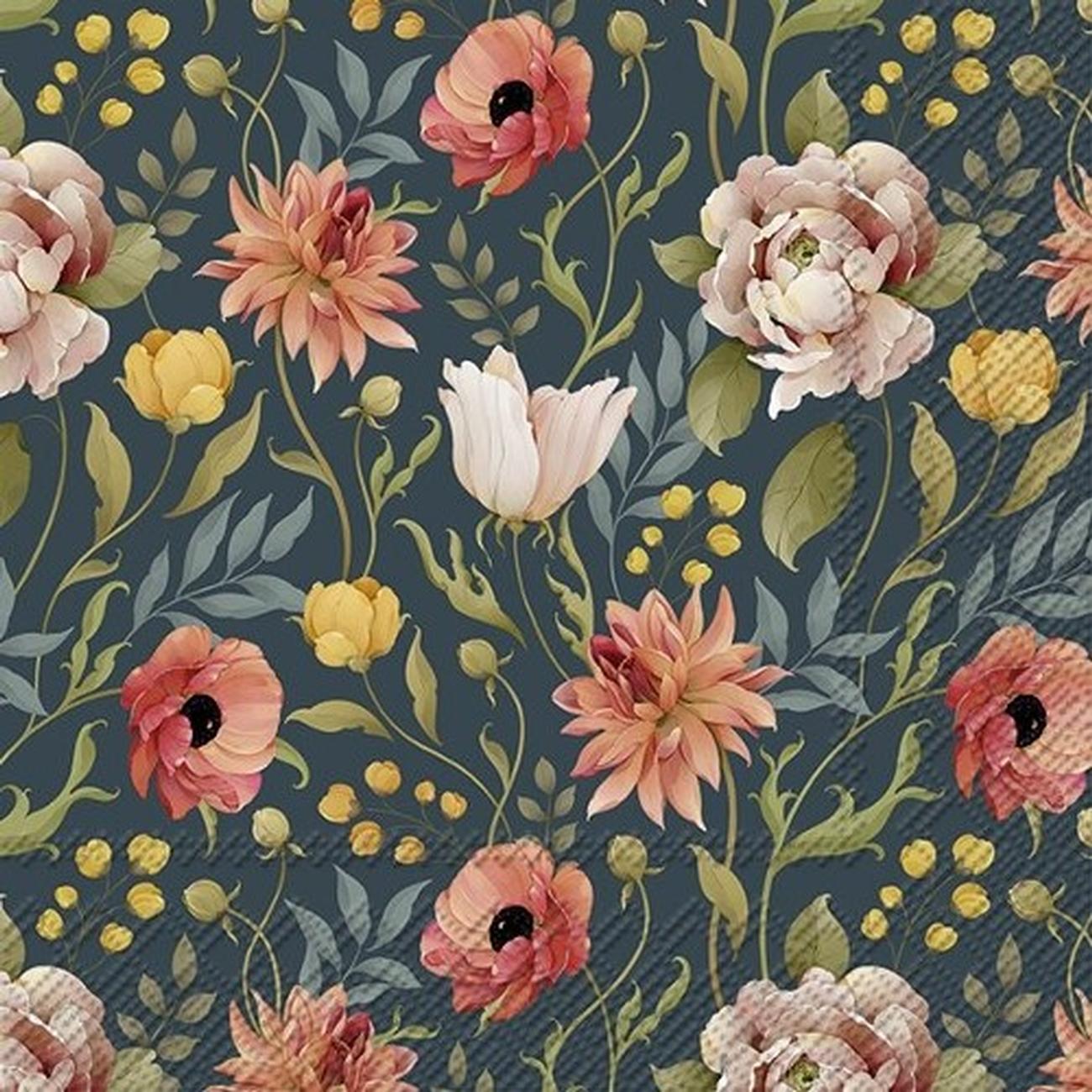 IHR Cocktail Napkins Flower Story Blue