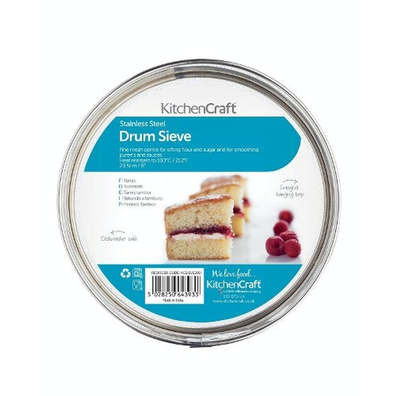 kitchencraft-fine-mesh-tamis-drum-sieve-20cm - KitchenCraft Stainless Steel Fine Mesh Drum Sieve 20cm