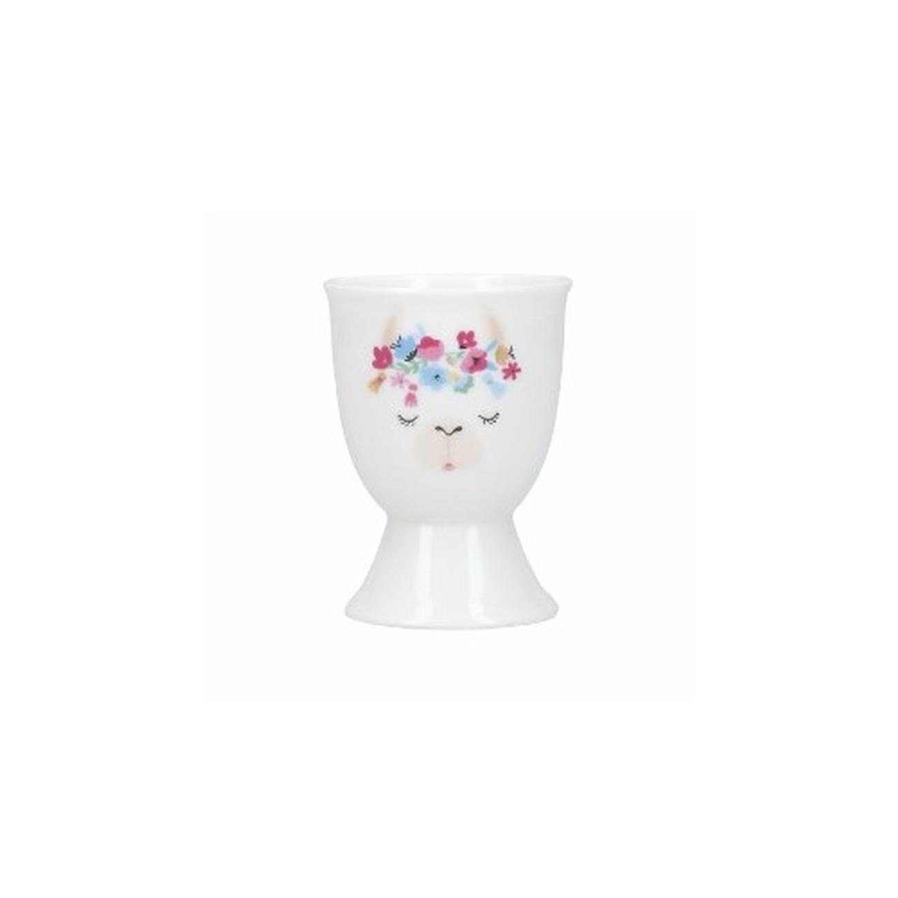 kitchencraft-ceramic-egg-cup-floral-llama - KitchenCraft Floral Llama Porcelain Egg Cup