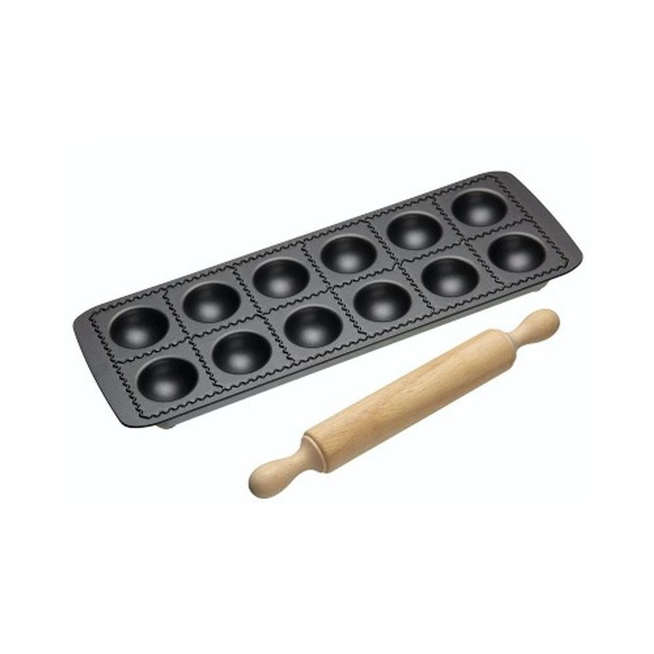 kitchencraft-world-of-flavours-non-stick-ravioli-mould-and-rolling-pin - KitchenCraft World of Flavours Non-Stick Ravioli Mould & Rolling Pin