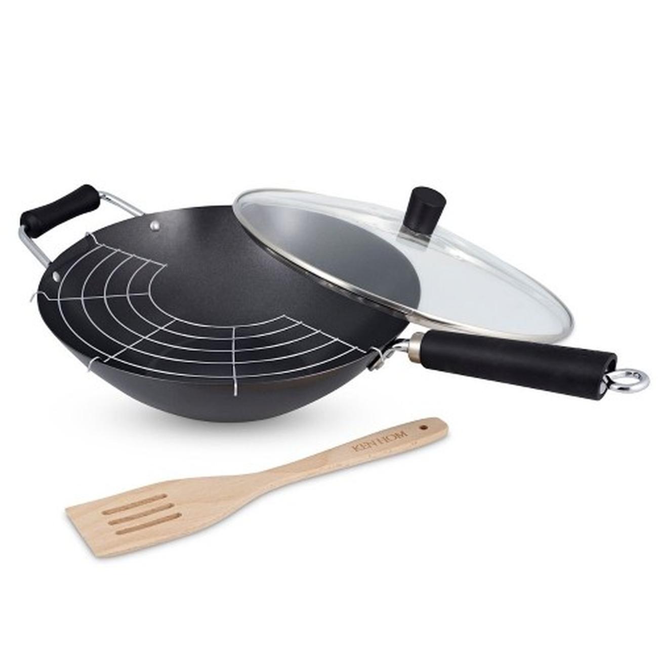 ken-hom-excellence-non-stick-carbon-steel-wok-4pc-set-31cm - Ken Hom Excellence Non-stick Carbon Steel 4pc Wok Set 31cm