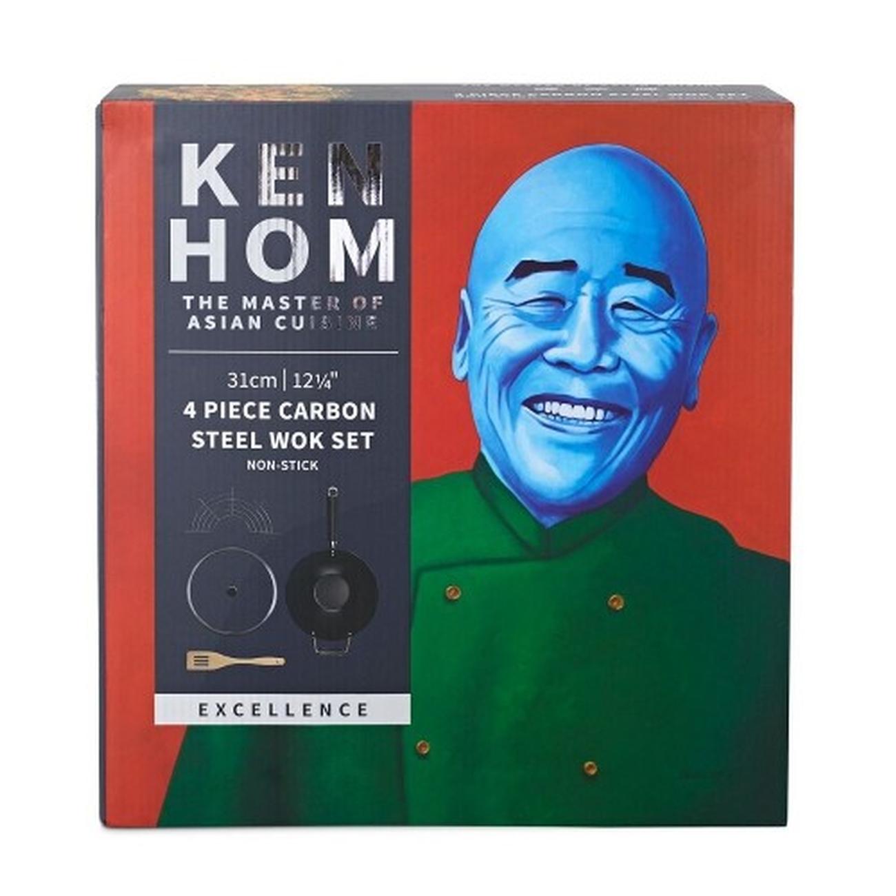 ken-hom-excellence-non-stick-carbon-steel-wok-4pc-set-31cm - Ken Hom Excellence Non-stick Carbon Steel 4pc Wok Set 31cm