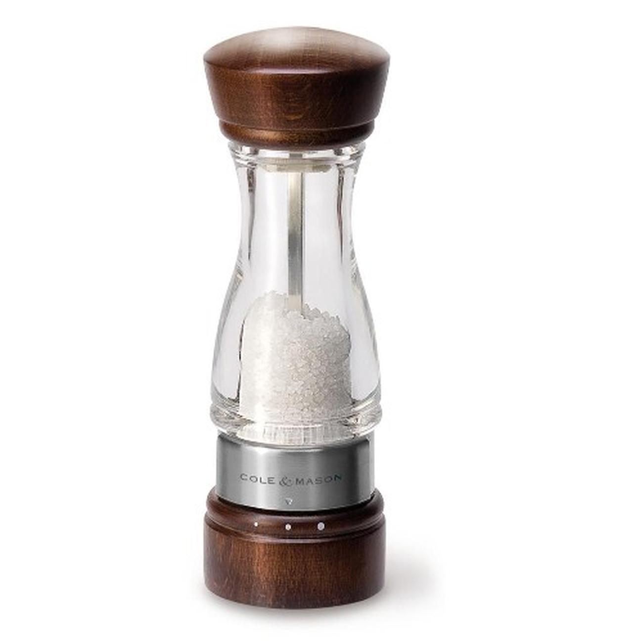 cole-mason-keswick-dark-wood-acrylic-salt-mill-180mm - Cole & Mason Gourmet Precision Keswick Dark Wood & Acrylic Salt Mill 18cm