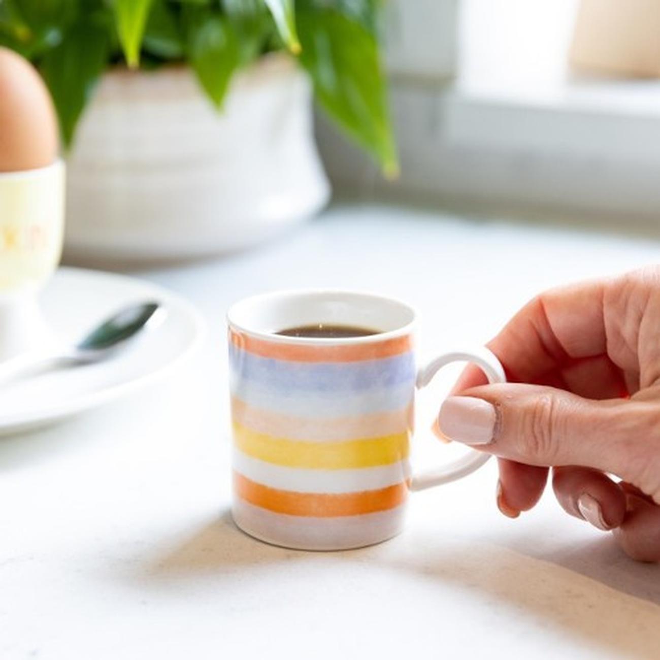 KitchenCraft-Porcelaine-Espresso-Mug-Soleada-Stripe-Design-80ml - KitchenCraft 80ml Porcelain Espresso Cup Soleada Stripe
