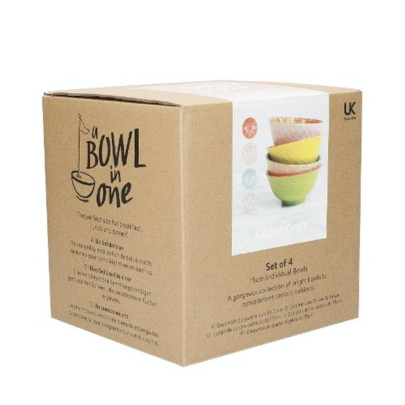 kitchencraft-set-of-4-patterned-cereal-bowls-ceramic-brights-design - KitchenCraft Set of 4 Patterned Ceramic Bowls 'Brights Design'