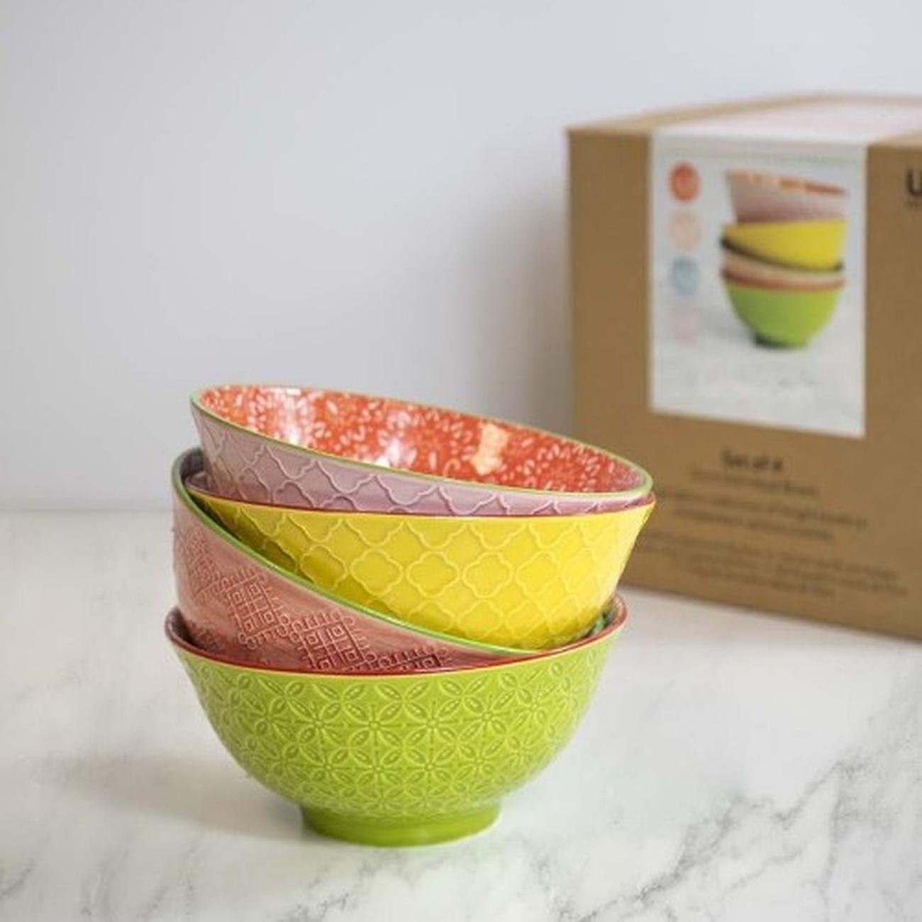 kitchencraft-set-of-4-patterned-cereal-bowls-ceramic-brights-design - KitchenCraft Set of 4 Patterned Ceramic Bowls 'Brights Design'