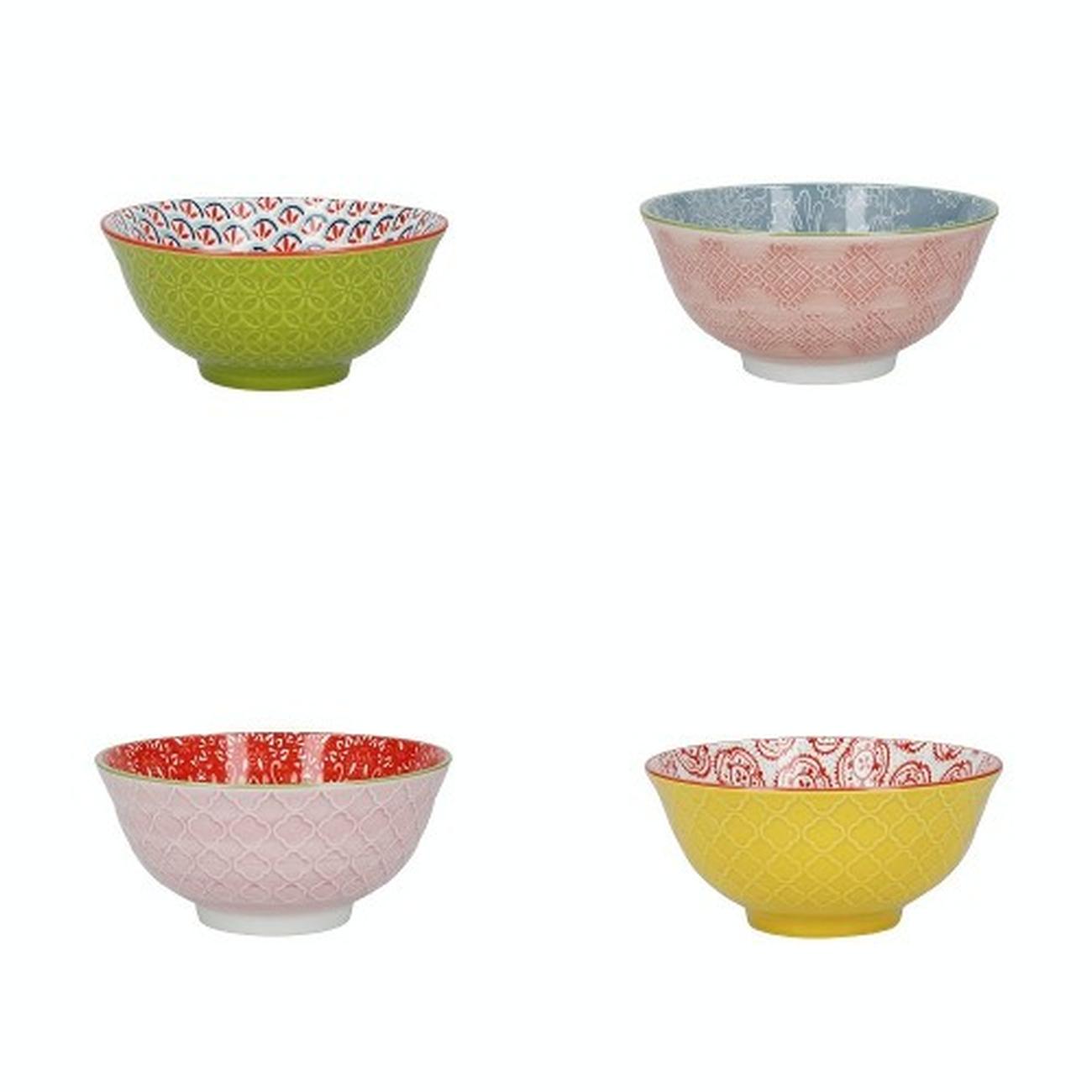 kitchencraft-set-of-4-patterned-cereal-bowls-ceramic-brights-design - KitchenCraft Set of 4 Patterned Ceramic Bowls 'Brights Design'