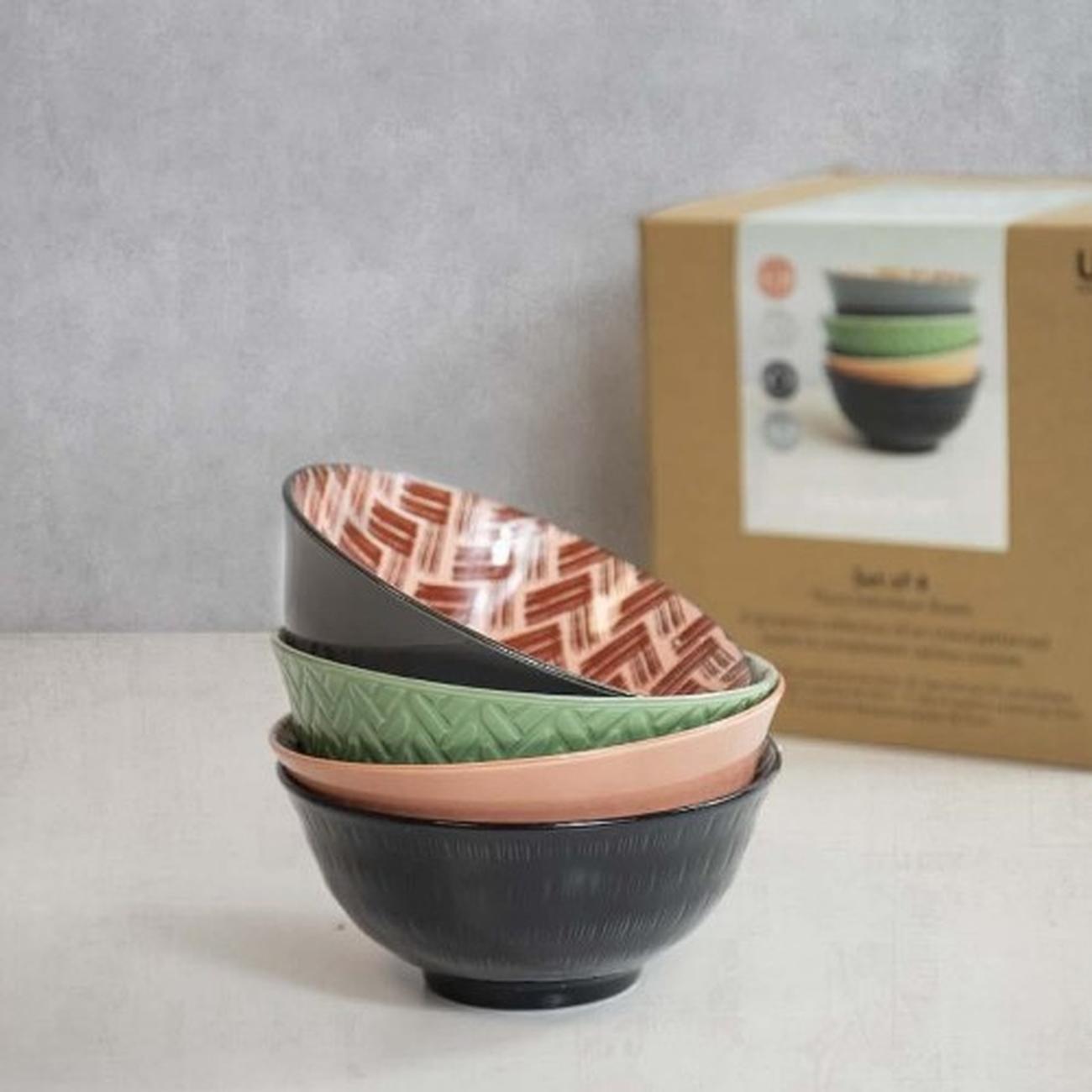 kitchencraft-set-of-4-patterned-cereal-bowls-ceramic - KitchenCraft Set of 4 Patterned Ceramic Bowls