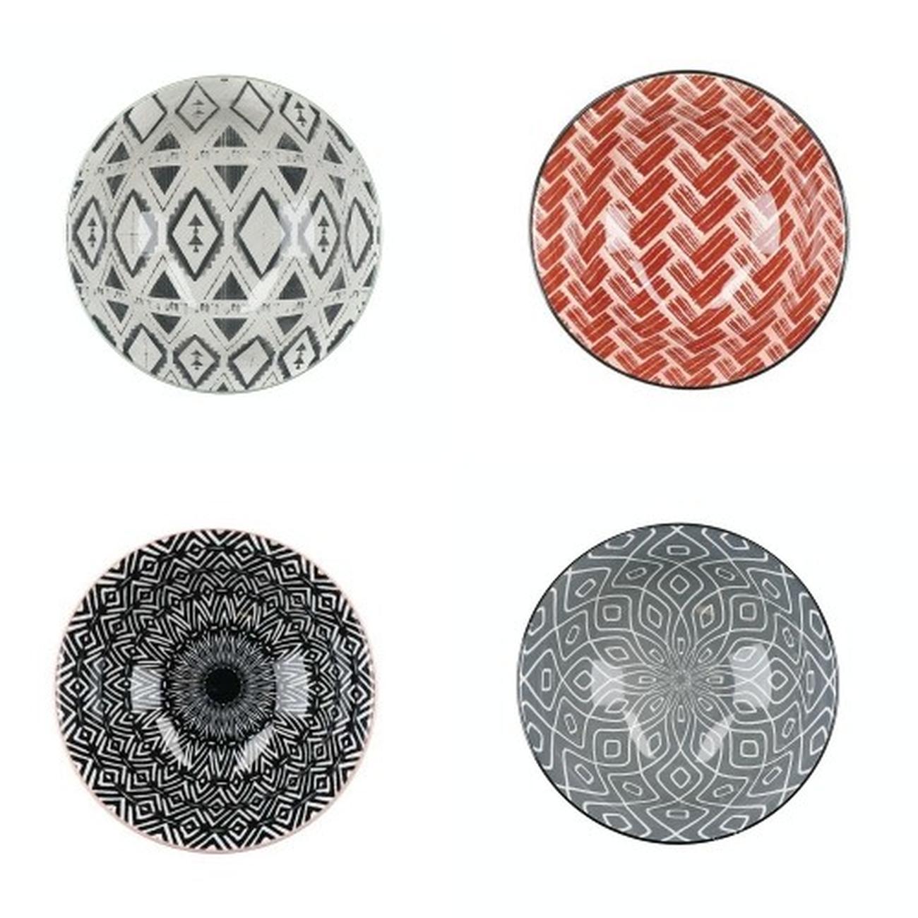 kitchencraft-set-of-4-patterned-cereal-bowls-ceramic - KitchenCraft Set of 4 Patterned Ceramic Bowls