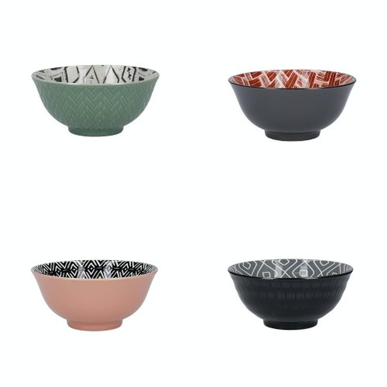 kitchencraft-set-of-4-patterned-cereal-bowls-ceramic - KitchenCraft Set of 4 Patterned Ceramic Bowls