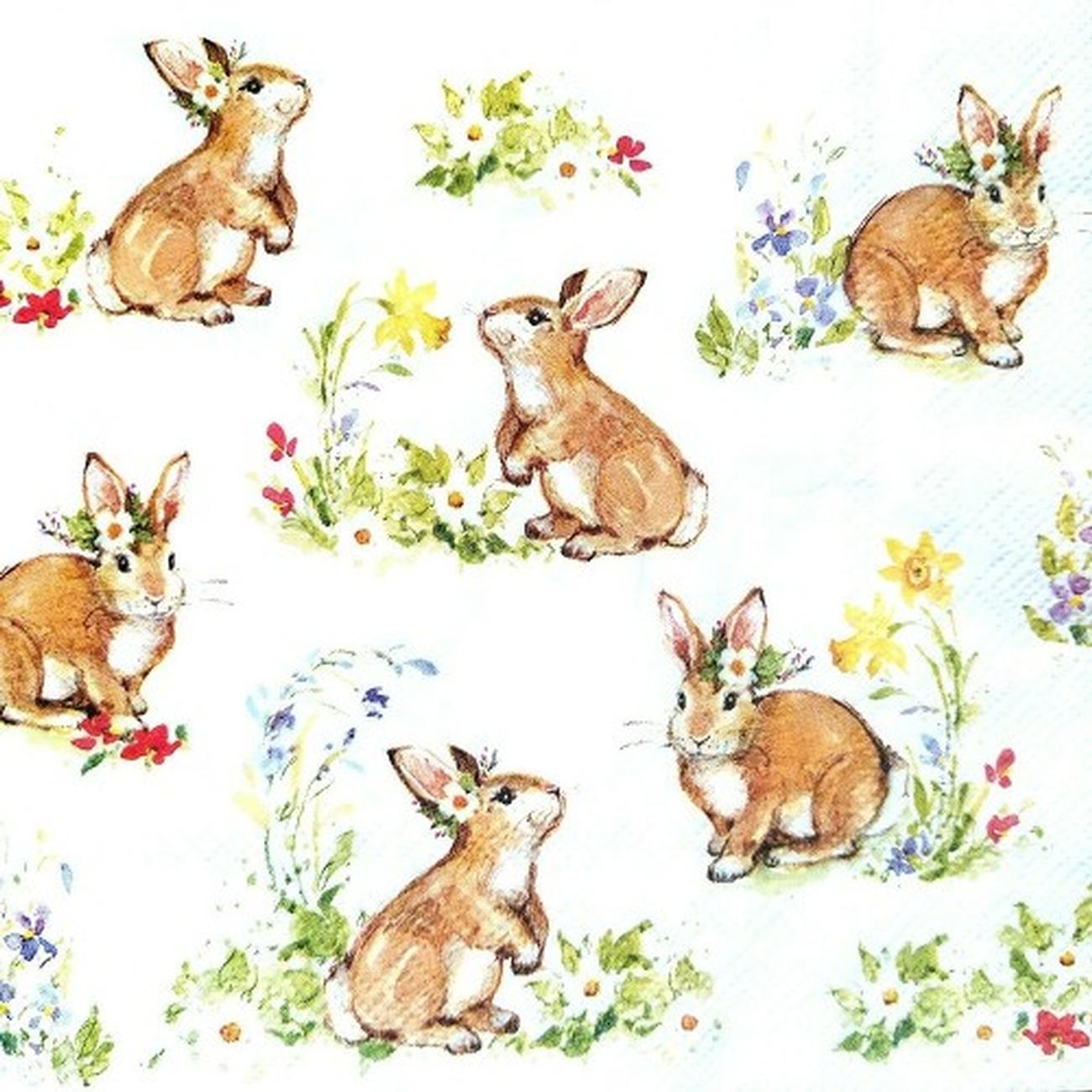 ihr-lunch-napkin-sweet-lovely-bunnies-white - IHR Lunch Napkin Sweet Lovely Bunnies White