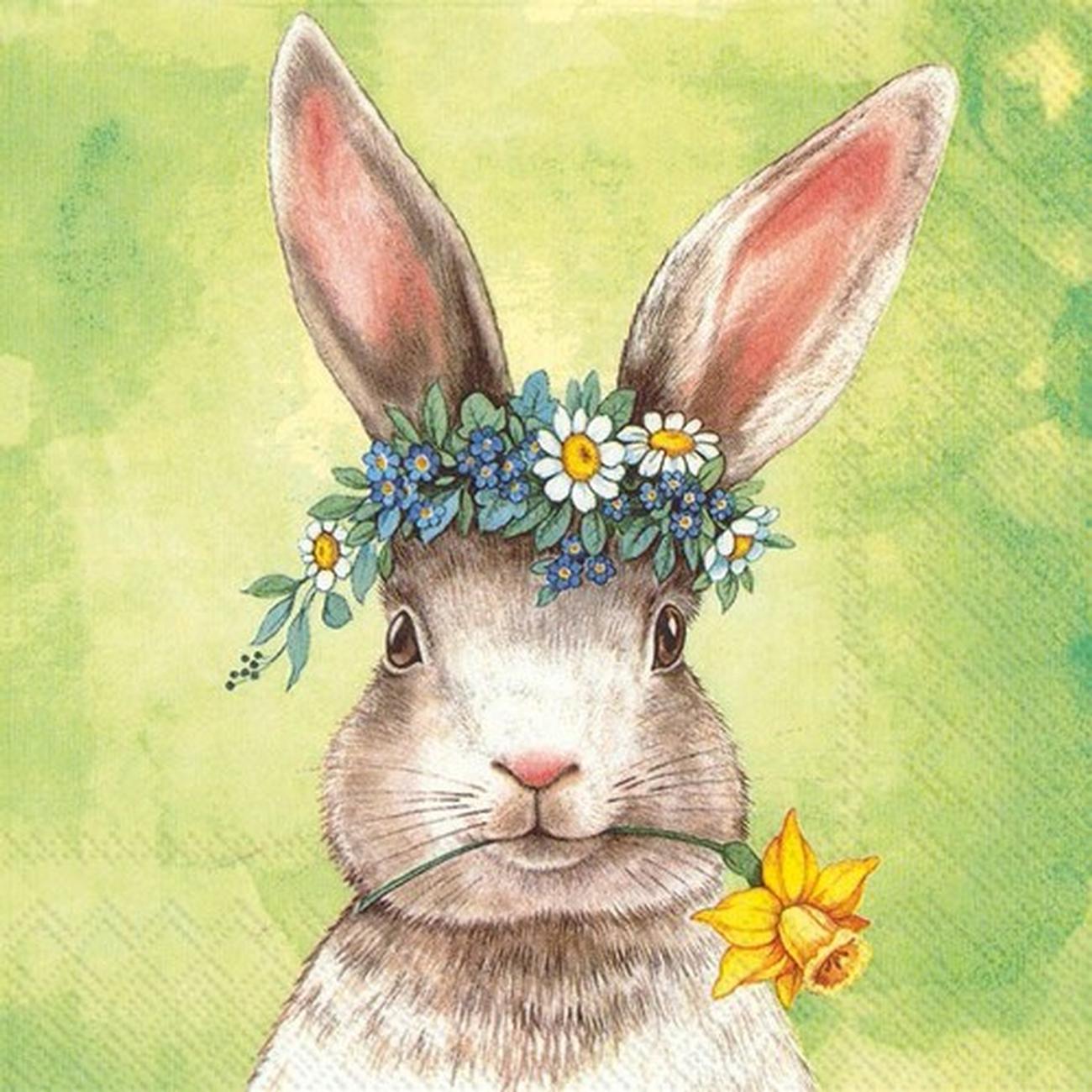 ihr-lunch-napkin-Easter-friends-bunny-green - IHR Lunch Napkin Easter Friends Bunny Green