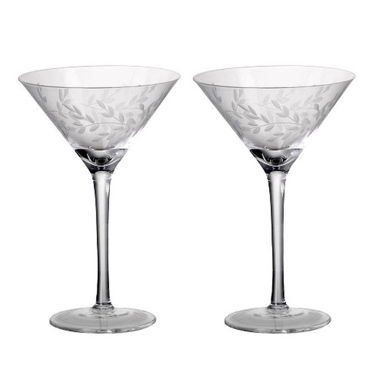 Set of 2 Etched Martini Glasses Laurel
