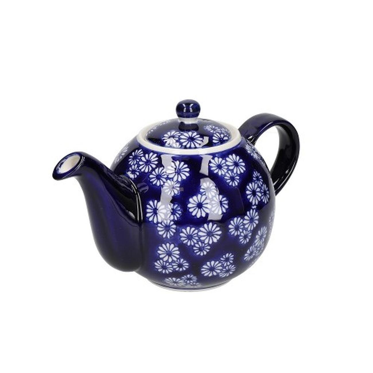 london-pottery-globe-teapot-blue-white-small-daisies-4-cup - London Pottery Globe 4 Cup Teapot Small Daisies