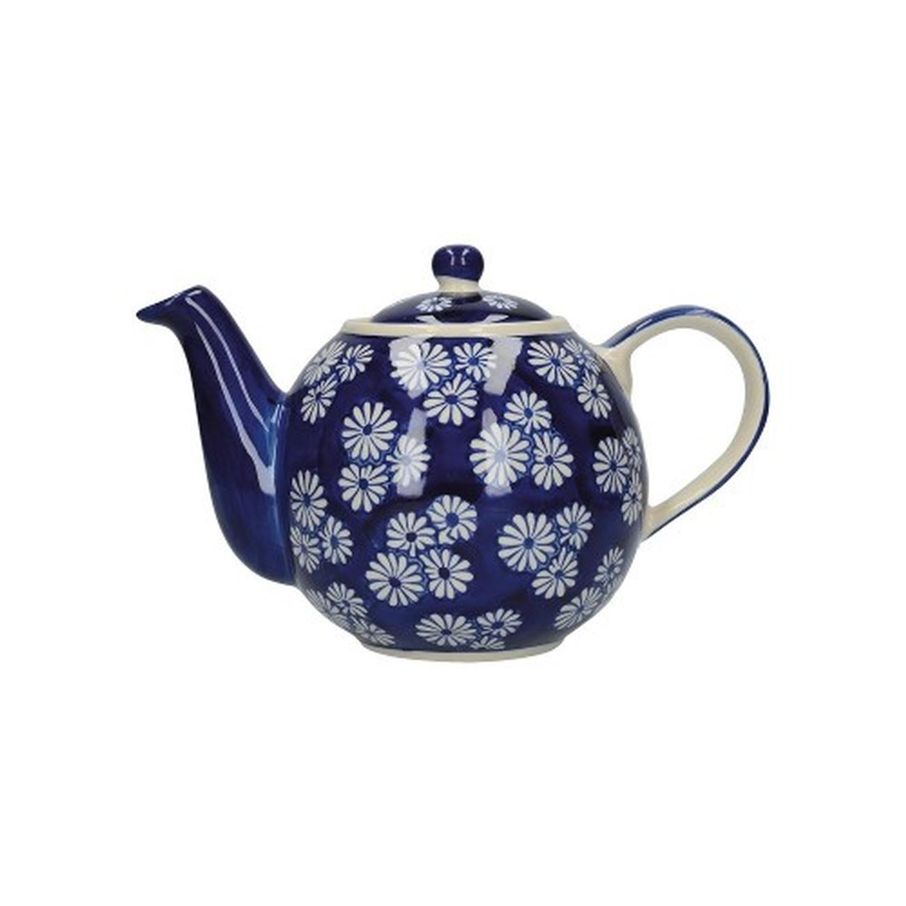 london-pottery-globe-teapot-blue-white-small-daisies-4-cup - London Pottery Globe 4 Cup Teapot Small Daisies