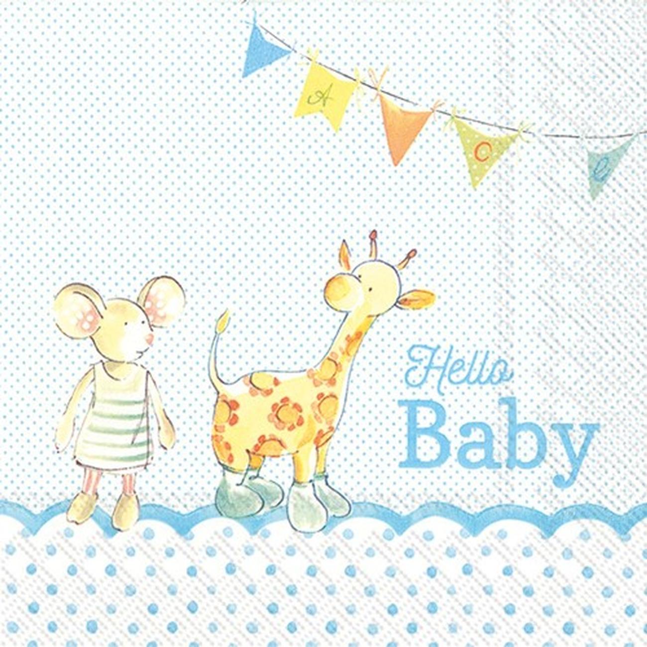 ihr-new-born-lunch-napkin-hello-baby-blue - IHR Lunch Napkins Hello Baby Light Blue