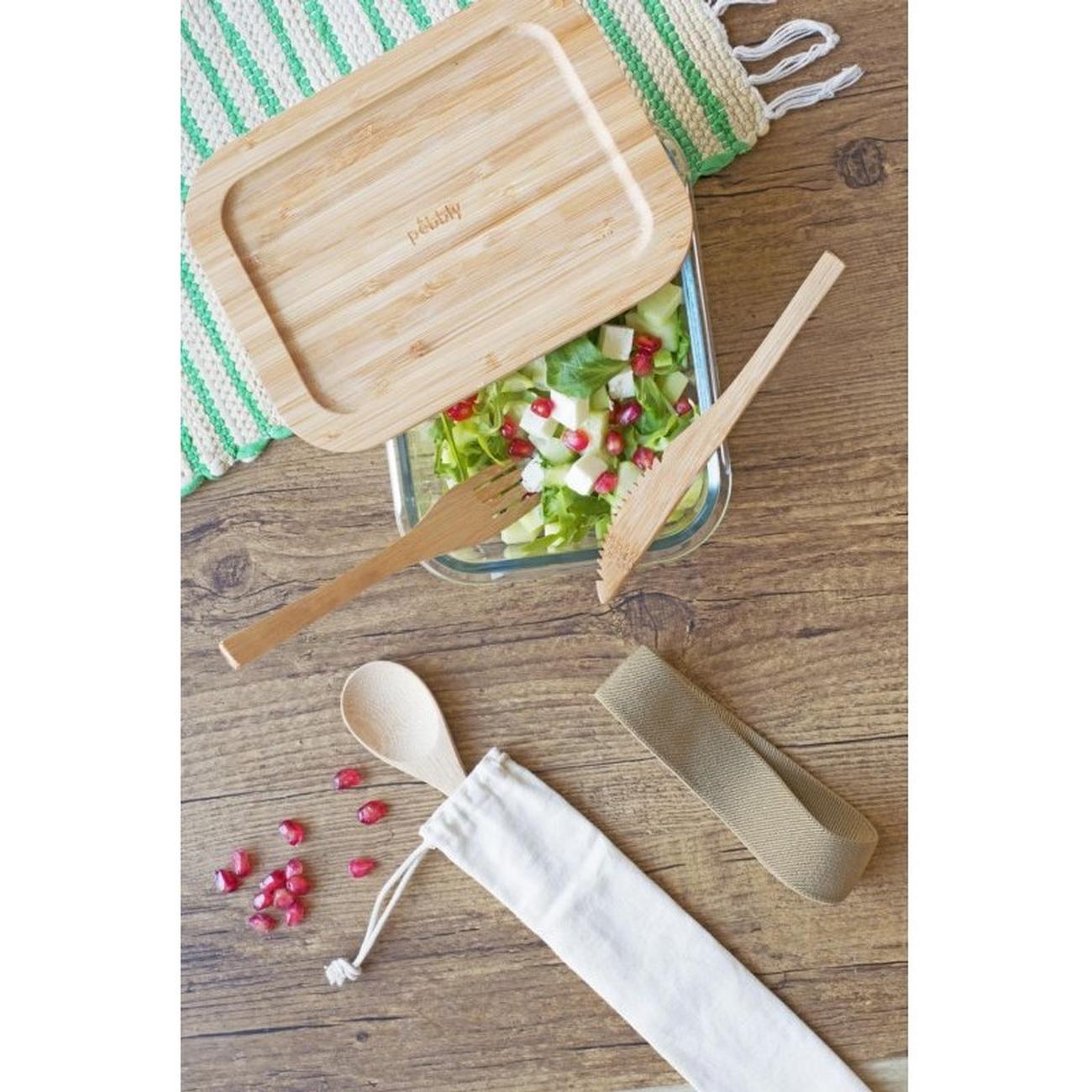 Pebbly Lunch Box & 3pc Cutlery Set