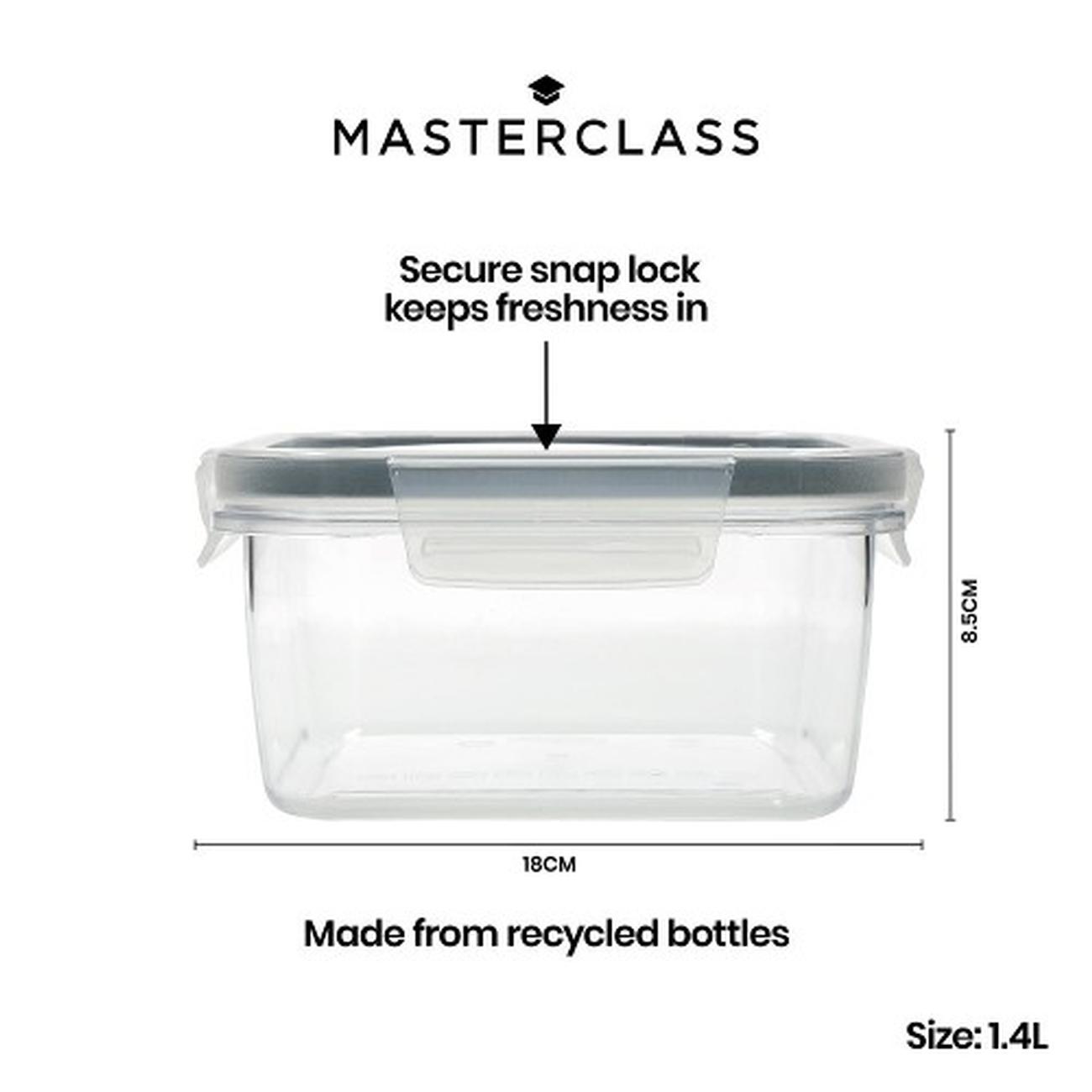 masterclass-eco-snap-food-storage-container-1400ml-square - MasterClass Eco Snap Food Storage Square Container 1.4L