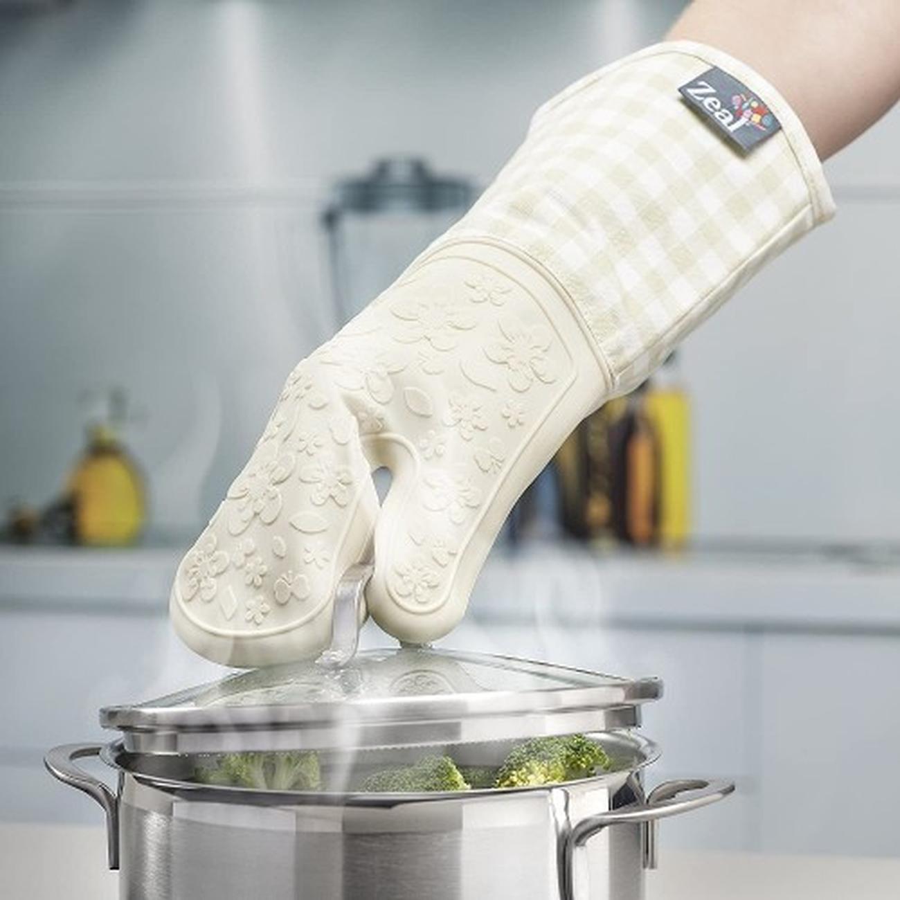 zeal-silicone-oven-glove-waterproof-cream - Zeal Steam Stop Silicone Oven Gauntlet Cream