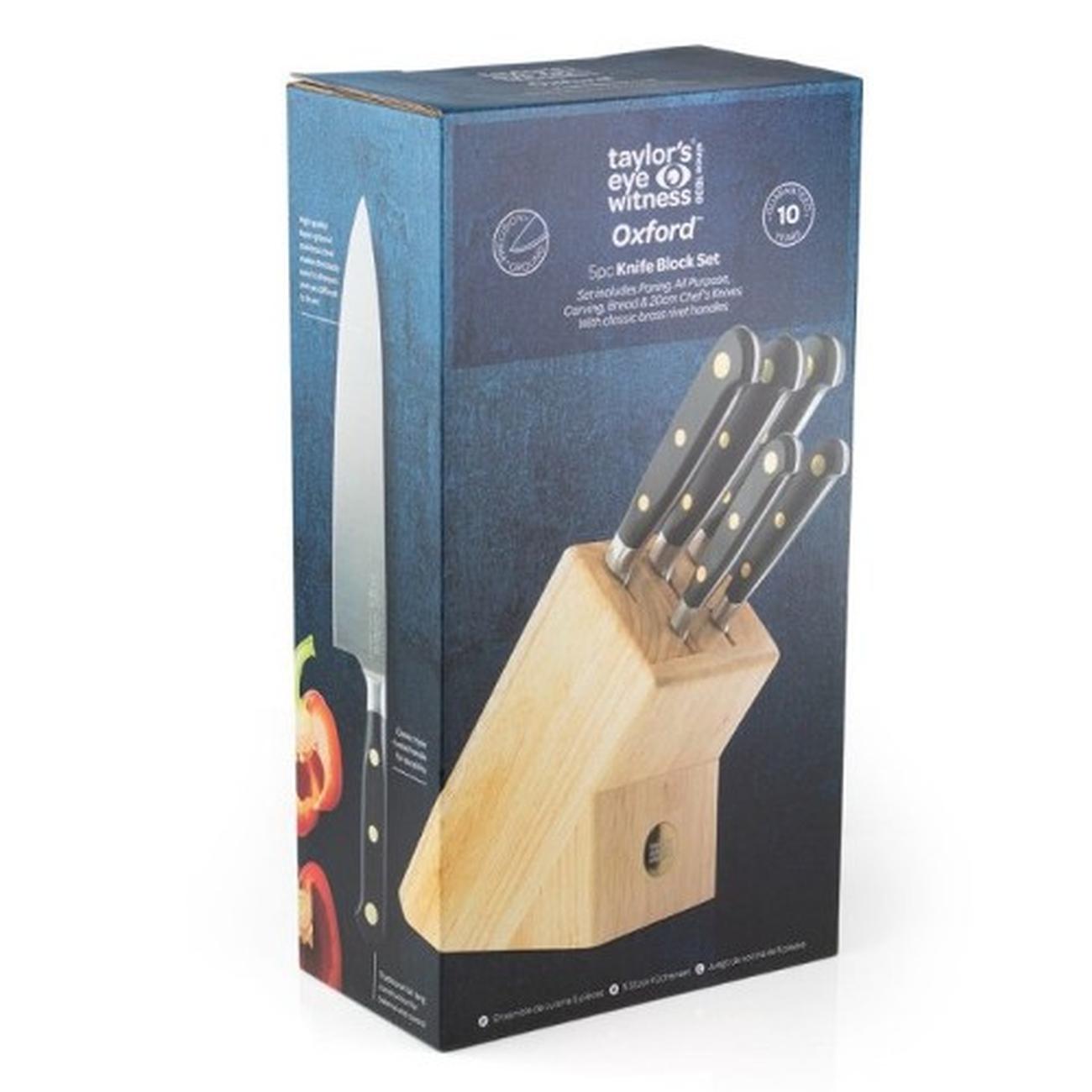 taylors-eye-witness-oxford-5pc-knife-block-set-brass-rivets - Taylor's Eye Witness Oxford Brass Rivets 5pc Knife Block Set