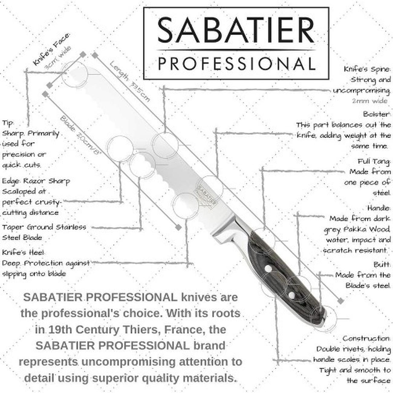 sabatier-professional-serrated-bread-knife-20cm - Sabatier Professional Serrated Bread Knife 20cm