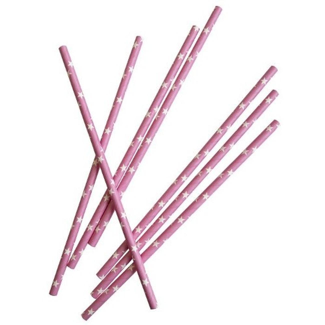 westmark-50pc-paper-straws-pink-with-white-stars - Westmark 50 Paper Straws Pink, White Stars