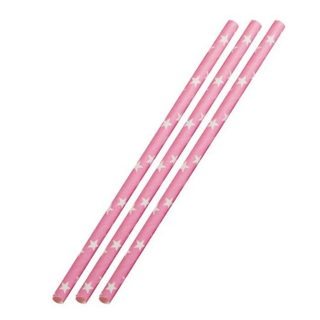 westmark-50pc-paper-straws-pink-with-white-stars - Westmark 50 Paper Straws Pink, White Stars