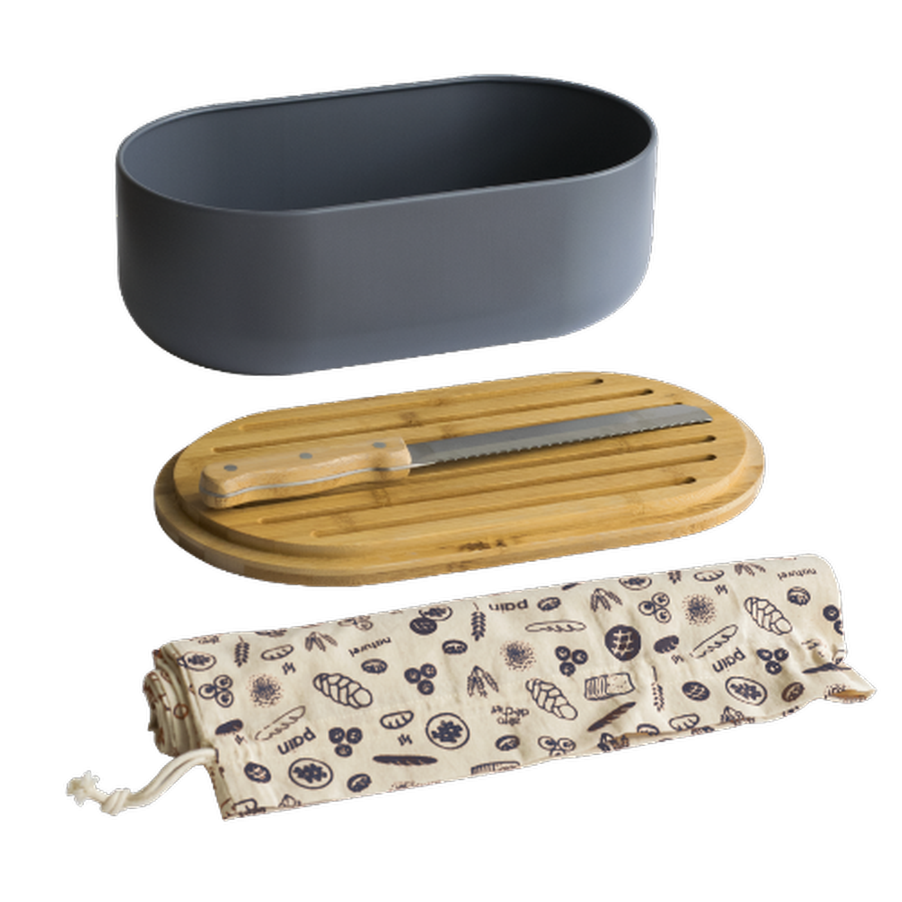 pebbly-bread-bin-set-4-in-1-grey - Pebbly 4-in-1 Bread Box Set Grey