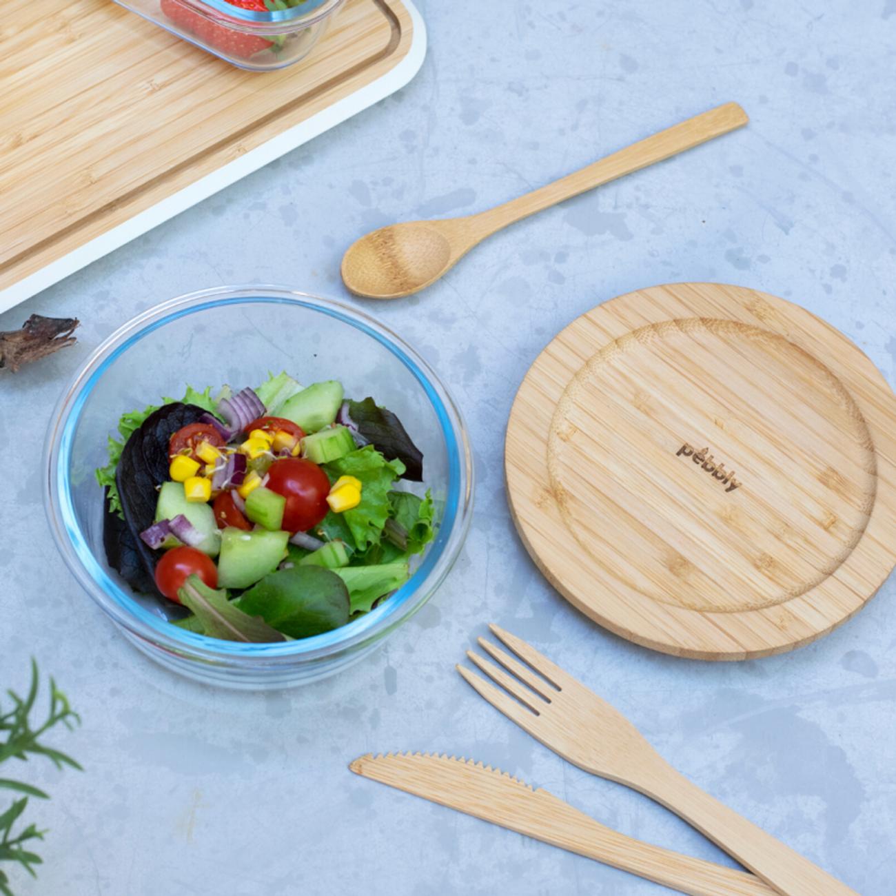 Pebbly Round Glass Container with Bamboo Lid 620ml