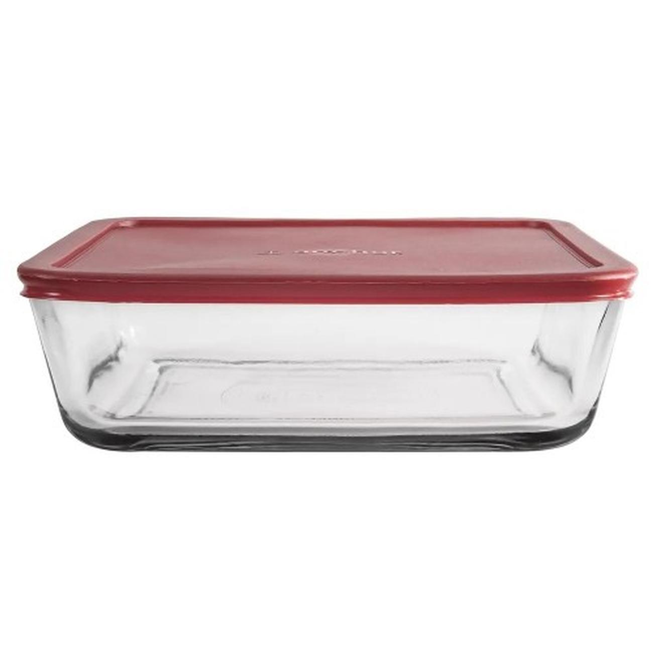 anchor-rectangle-glass-container-red-1400ml - Anchor Hocking Rectangle Glass Container Red 1.4L