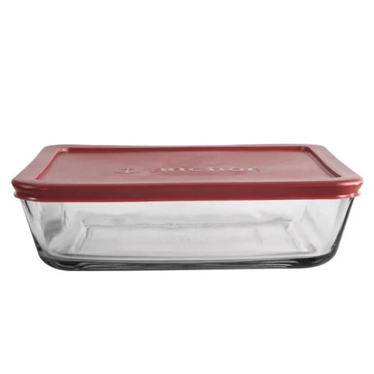 anchor-hocking-rectangle-glass-container-red-2600ml - Anchor Hocking Rectangle Glass Container Red 2.6L