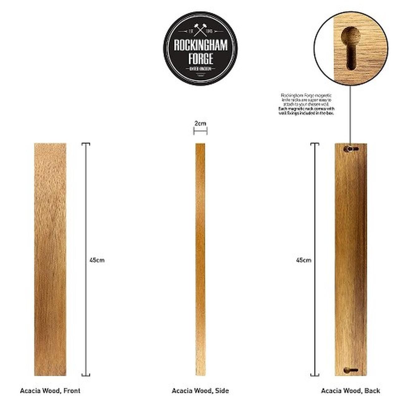 rockingham-forge-magnetic-knife-rack-45cm-acacia-wood - Rockingham Forge Acacia Magnetic Knife Rack 45cm