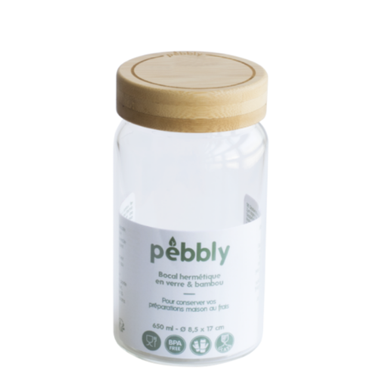 pebbly-round-glass-canister-screw-bamboo-lid-650ml - Pebbly Round Glass Jar with Bamboo Screw Lid 650ml