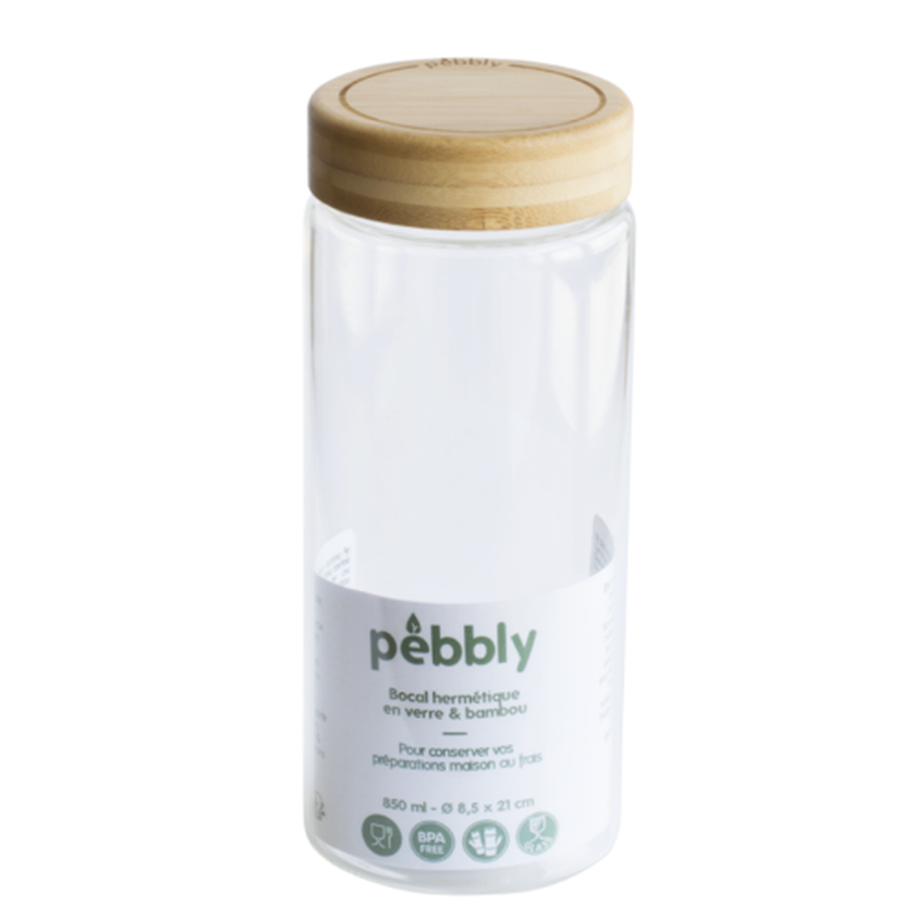 pebbly-round-glass-canister-screw-bamboo-lid-850ml - Pebbly Round Glass Jar with Bamboo Screw Lid 850ml