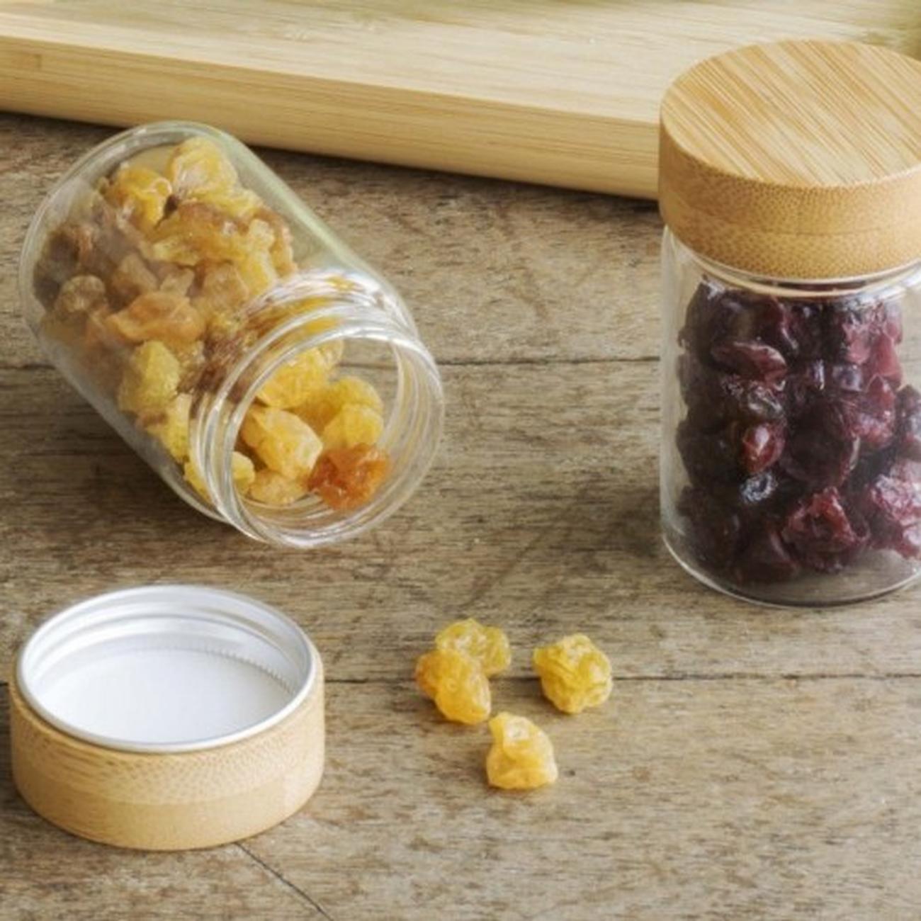 Pebbly Round Spice Jars with Bamboo Lids, Set of 3, 1 set