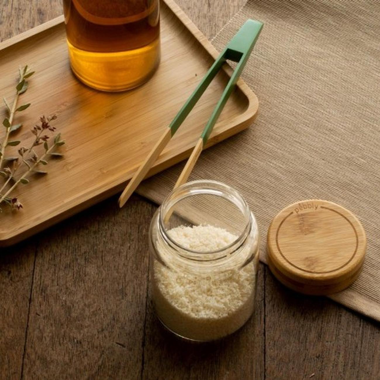 pebbly-round-glass-canister-screw-bamboo-lid-450ml - Pebbly Round Glass Jar with Bamboo Screw Lid 450ml